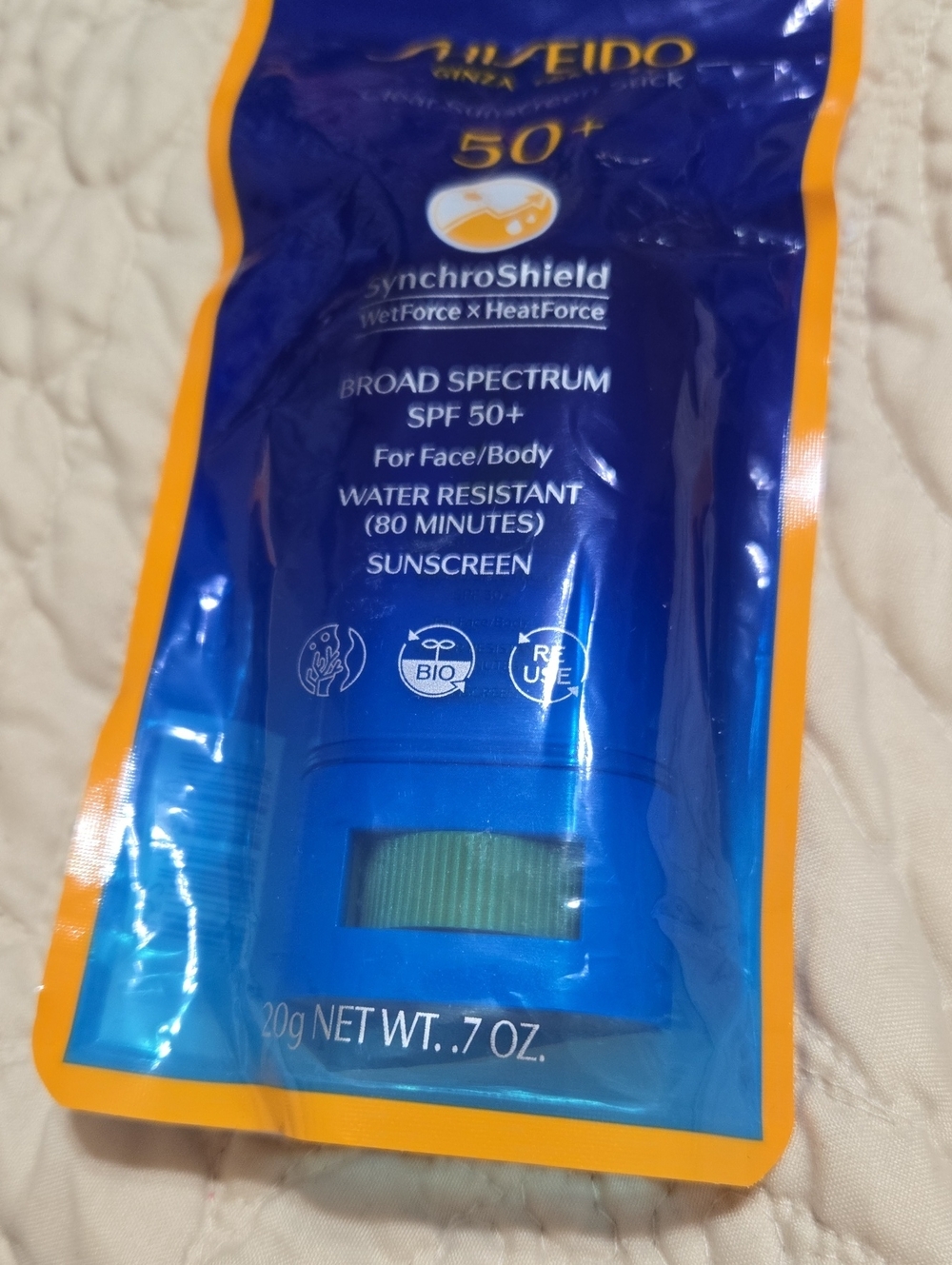 Shiseido Blue Pouch Sunscreen with Orange Trim
